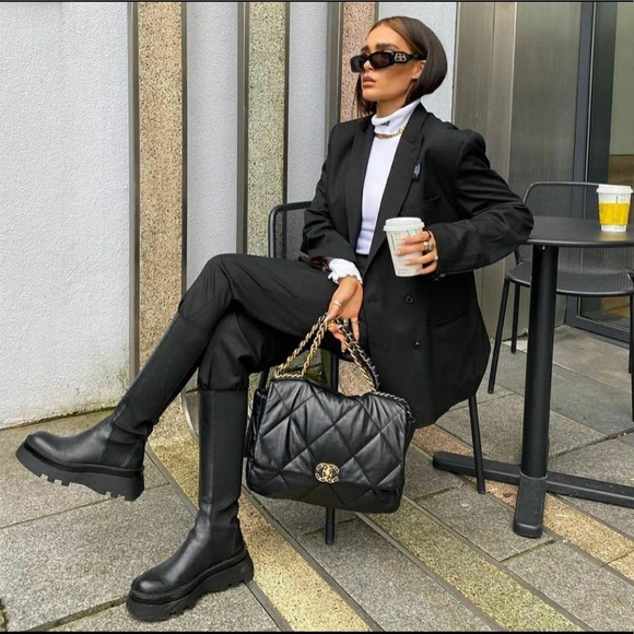 Zara Black Lug Sole Boots NWT - Picture 4 of 16